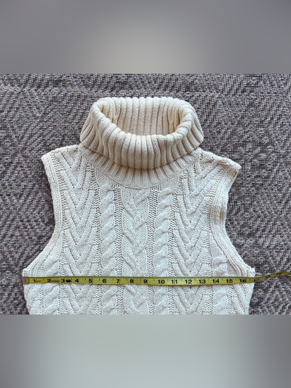 Vintage Ralph Lauren Polo Jeans M Cable Knit Turtleneck Sweater Tunic Vest Cream - Picture 2 of 7